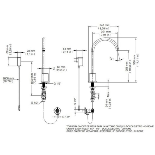 Torneira Para Lavatório De Mesa On/ Off Eletric Cromada Docol - Imagem principal - f0ccd650-55bd-4d1a-b878-dbf2d15e82e8