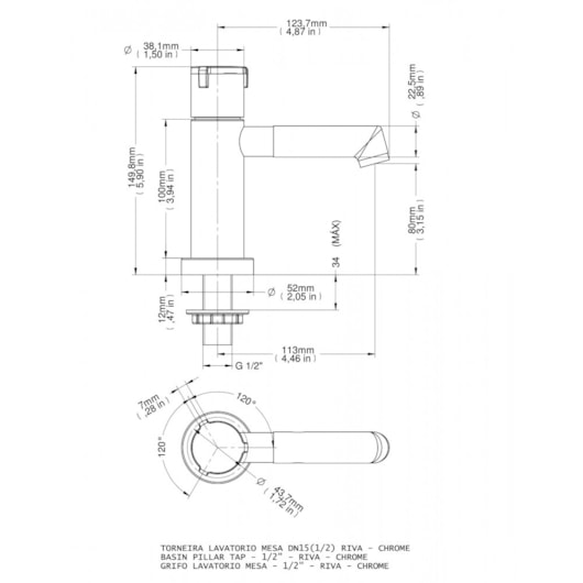 Torneira Para Lavatório De Mesa Riva Bica Baixa Cromada Docol - Imagem principal - 48cc3956-e332-46c4-bb5a-fa368a262660