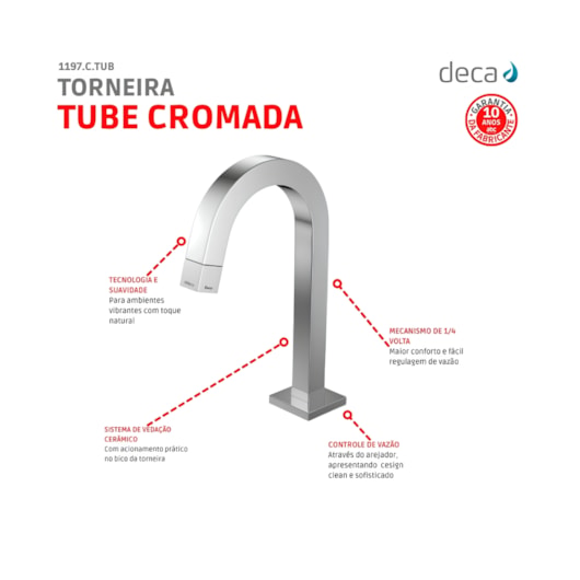 Torneira Para Lavatório De Mesa Tube Deca Cromado - Imagem principal - 8c3c3d09-6d48-4577-8f54-b5ed977d9732