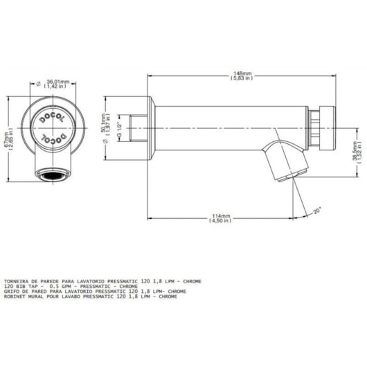 Torneira Para Lavatório De Parede Automática Temporizada Pressmatic Leed Cromada Docol - Imagem principal - 393a69d2-6571-40d0-a6a3-072ef079841b