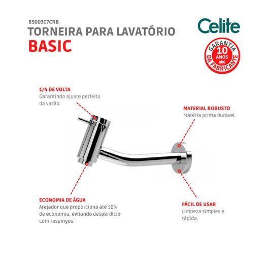 Torneira Para Lavatório De Parede Basic 1161 Cromada Celite - Imagem principal - c3af7c0c-29b4-4b2f-87f2-fc2b1eff8d5c