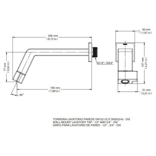 Torneira Para Lavatório De Parede Dix Cromada Docol - Imagem principal - f227bb57-949c-4d99-b5b6-9cf23ef8bdd0