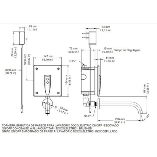 Torneira Para Lavatório De Parede Embutida On/ Off Eletric Docol - Imagem principal - c7780289-f00a-4d70-bf70-0d6ad86800f7