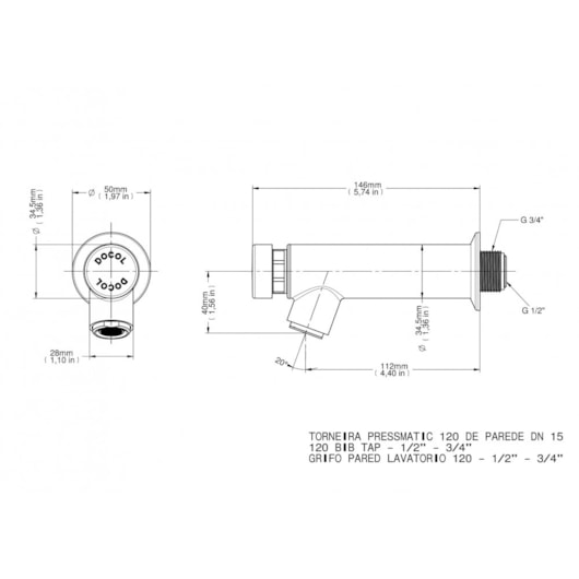 Torneira Para Lavatório De Parede Pressmatic Cromada Docol - Imagem principal - 67ee44b6-e797-472c-9f12-02958caf8040