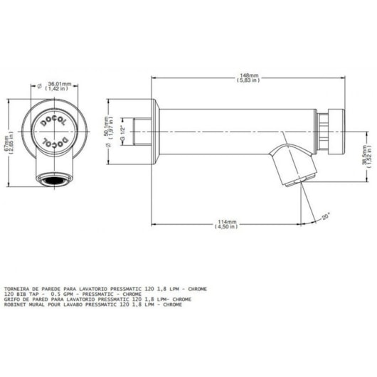 Torneira Para Lavatório De Parede Pressmatic Leed Cromada Docol - Imagem principal - 81f013b0-6fec-48d9-bb77-b3e0d5b19ba7