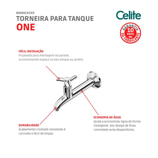Torneira Para Tanque De Parede One Cromada Celite - Imagem principal - c812c750-0225-4c4c-870b-003cfdd2eae2