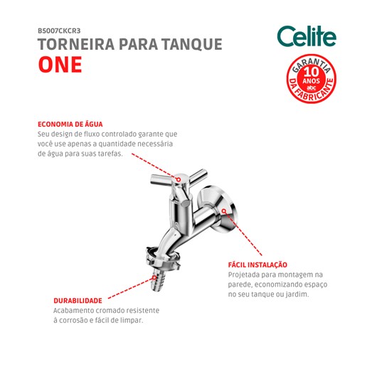 Torneira Para Tanque E Jardim De Parede One Cromada Celite - Imagem principal - 2b7bf1a9-4002-48ae-a3b2-1b556da9840e