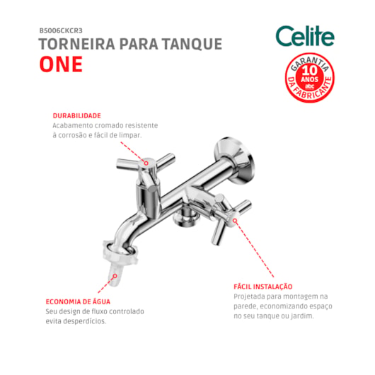Torneira Para Tanque E Máquina De Lavar De Parede One Cromada Celite - Imagem principal - a2860afc-c00d-49a9-aa13-8f6036a9f93f