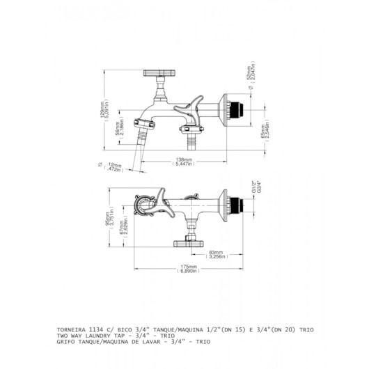 Torneira Para Tanque E Máquina De Lavar De Parede Trio 1134 Cromada Docol - Imagem principal - d84a0ccb-82f5-4800-bc6b-5982883cda30