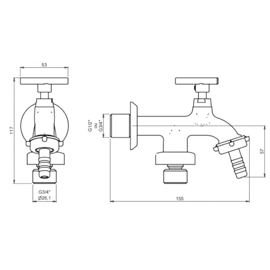 Torneira Para Tanque Parede Com Adaptador Para Maquina C15 Meber - Imagem principal - 92132d32-5105-4d8e-b466-1903a067fa69