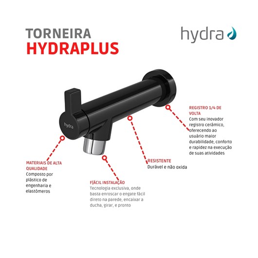 Torneira Uso Geral Hydraplus Preto Hydra - Imagem principal - f360b37f-e2af-420f-bcfc-f2014c017f75