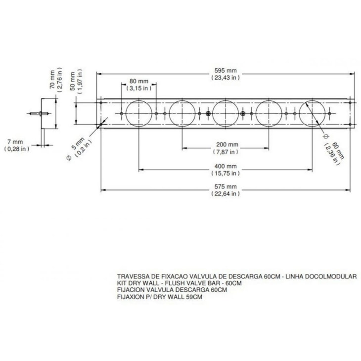 Travessa De FixaÃ§Ã£o Para VÃ¡lvula De Descarga Docol 60 cm 