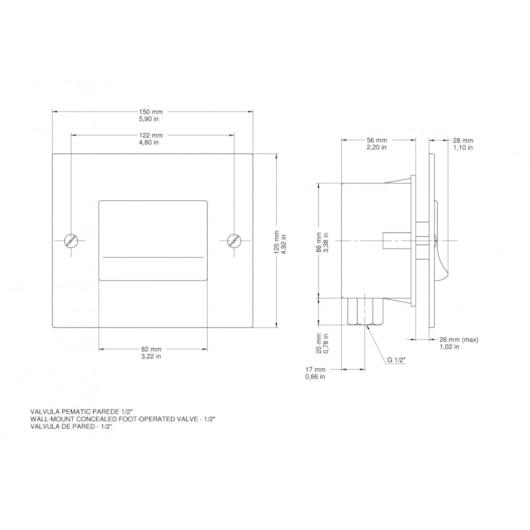 Válvula De Descarga De Parede Pedalmatic Aço Escovado Docol - Imagem principal - a62593b4-8780-4edd-8c41-56839f587155