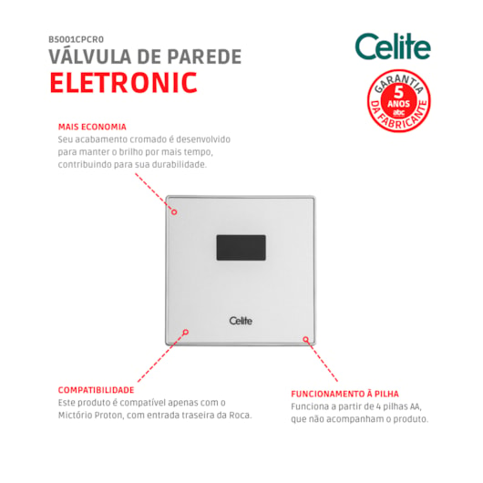 Válvula De Parede Para Mictório Embutida E-Eletronic Cromado Celite - Imagem principal - b5b2083b-fa5b-43f9-ab8b-9df281319cd9