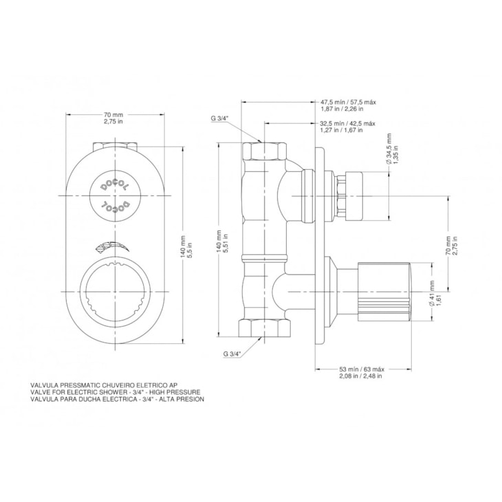 Válvula Para Chuveiro Elétrico Baixa Pressão Pressmatic Docol