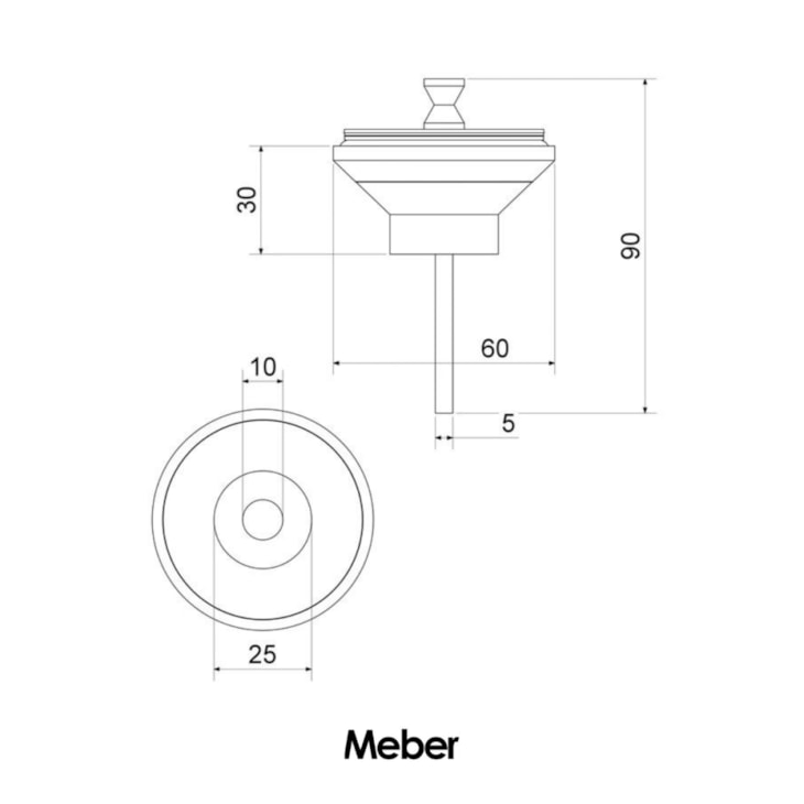 Valvula Para Lavatório Universal com Tampa de Metal 1608 7/8 Preto Matte Meber
