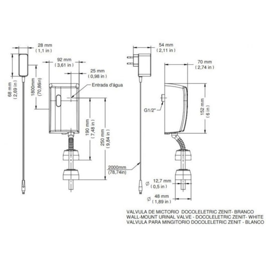 Válvula Para Mictório De Parede DocolEletric Zenit Branco e Cromado Docol - Imagem principal - d589dac9-e5fd-448f-aeef-e5e027ede0e9