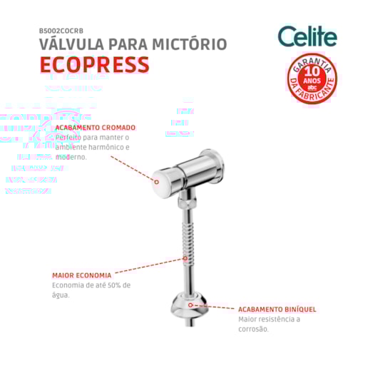 Válvula Para Mictório Ecopress Cromada Celite - Imagem principal - 184859e3-d677-4074-ad1c-b7c004ec52c8