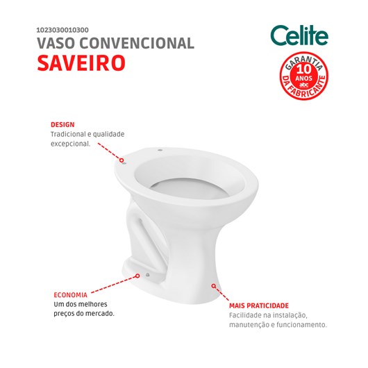 Vaso Convencional Saveiro Branco Celite - Imagem principal - 77f7c9e3-388b-4316-8773-9a332b7a06cd