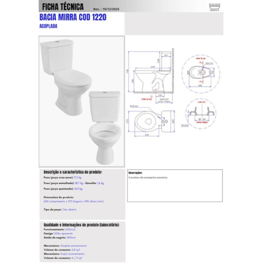 Vaso Para Caixa Acoplada Mirra Branco Hervy - Imagem principal - 5c10ceed-423a-4881-bfb5-79246244ba3d