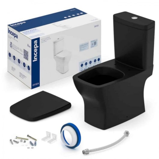 Vaso Sanitário Com Caixa Acoplada Assento Termofixo E Acessórios De Instalação Boss Matte Black Incepa - Imagem principal - 0a1c6dda-8a09-4ad5-93cd-d128ae019d66