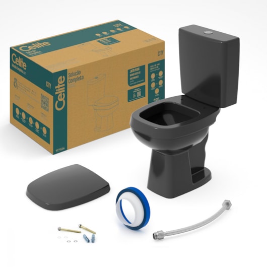 Vaso Sanitário Com Caixa Acoplada E Acessórios City Preto Celite - Imagem principal - 381d234a-2b3c-4695-9086-256d318d0aa4