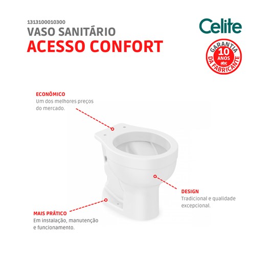 Vaso Sanitário Convencional Acesso Sem Abertura Frontal Branco Celite - Imagem principal - 9665e426-c551-4932-87aa-c01c4d77c438