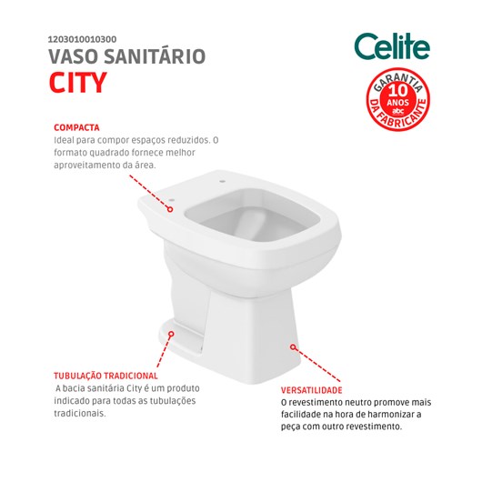 Vaso Sanitário Convencional City Branco Celite - Imagem principal - 4f168621-8dc8-445c-92ce-d06e6437c8ad