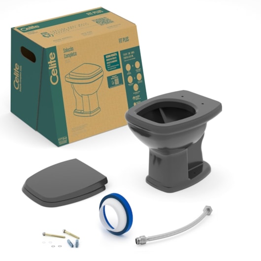 Vaso Sanitário Convencional Com Acessórios De Instalaçao Fit Plus Preto Celite - Imagem principal - 364f2058-4d76-4000-b60f-553d4cd48e70