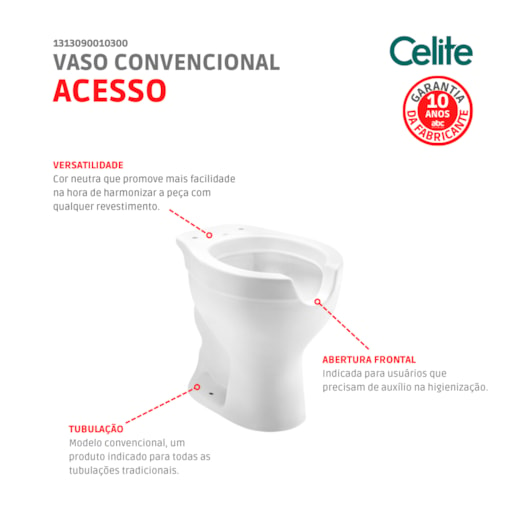 Vaso Sanitário Convencional De Acessibilidade Acesso Com Abertura Frontal Acesso Branco Celite - Imagem principal - 09042bf9-6f83-4a0d-a349-017ec3202df9