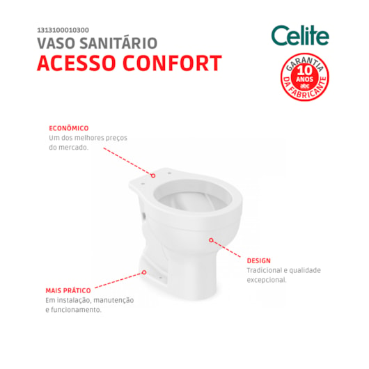 Vaso Sanitário Convencional De Acessibilidade Sem Abertura Frontal Acesso Confort Branco Celite - Imagem principal - fd0ae1b7-1eb0-43ba-b927-ed691b84b42b