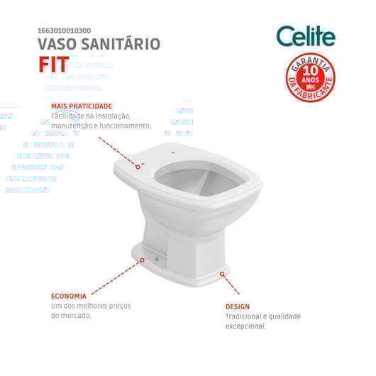 Vaso Sanitário Convencional Fit Branco Celite - Imagem principal - 1a073cf6-5a08-4371-93e8-d794d2e3f879