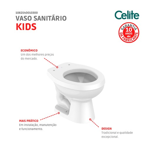 Vaso Sanitário Convencional Infantil Branco Celite - Imagem principal - eac94a1a-4b44-4798-8cc5-bb74e9f5cc76