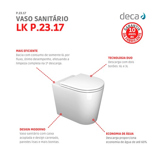 Vaso Sanitário Convencional LK P.23.17 Branco Deca - Imagem principal - c0bf72ab-f3b3-47ac-975e-2dd6e249fb22