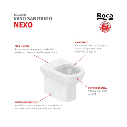 Vaso Sanitário Convencional Nexo Branco Roca - Imagem principal - c6d16bc3-8941-4cc1-bd70-737992ebe4cf