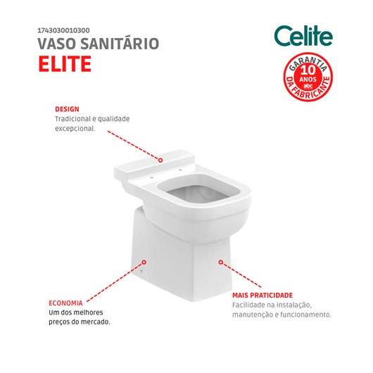 Vaso Sanitário Elite Branco Celite - Imagem principal - 3f723d41-9d5a-4d57-a0e1-59ab8d16af59