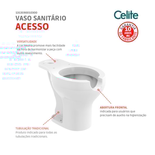 Vaso Sanitário Para Caixa Acoplada Acesso Confort Com Abertura Frontal Celite ABC da Construção Vaso Sanitário Para Caixa Acoplada Acesso Confort Com Abertura Frontal Celite ABC da Construção