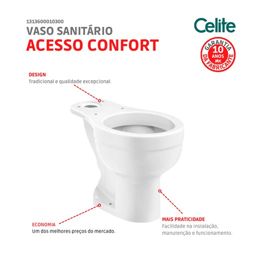 Vaso Sanitário Para Caixa Acoplada Acesso Confort Sem Abertura Frontal Celite - Imagem principal - 58c75415-541f-40d7-bd53-18a4cb2a9bb6