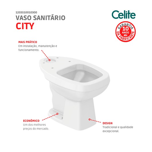 Vaso Sanitário Para Caixa Acoplada City 3/6 Litros Branco Celite - Imagem principal - 87144d04-b1fd-4405-9750-50828b6dac74