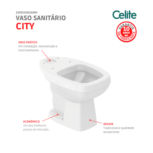 Vaso Sanitário Para Caixa Acoplada City 3/6 Litros Branco Celite - Imagem principal - 2aa53214-bf79-4a95-84e8-344783776bcc