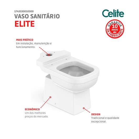 Vaso Sanitário Para Caixa Acoplada Elite Branco Celite - Imagem principal - 46aba590-3e1e-434c-ac23-865c9cbe94b7