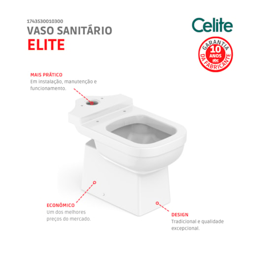 Vaso Sanitário Para Caixa Acoplada Elite Branco Celite - Imagem principal - 3752bc1f-9e85-430d-8737-ea591c10af05