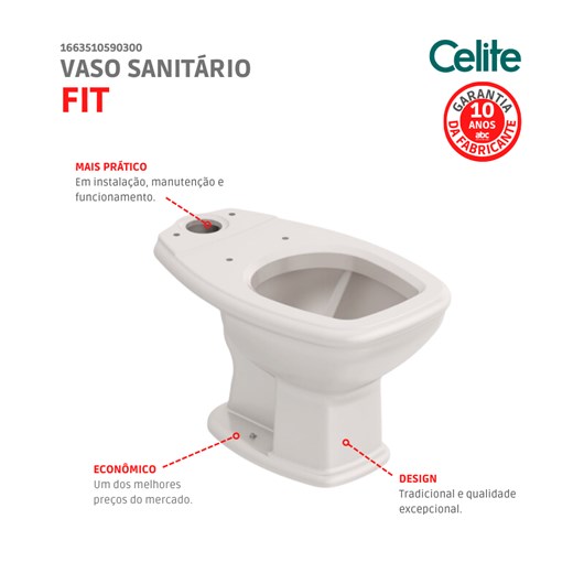 Vaso Sanitário Para Caixa Acoplada Fit Plus Pergamon Celite - Imagem principal - bc4f7352-6e6b-4b98-bf04-5c72e9fe59dd