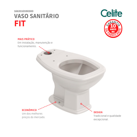Vaso Sanitário Para Caixa Acoplada Fit Plus Pergamon Celite - Imagem principal - a9f90392-5fe5-48dc-990c-3b7c1adaf6ea
