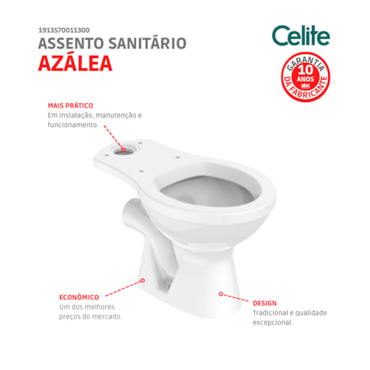 Vaso Sanitário Para Caixa Acoplada Saída Horizontal Azalea Branco Celite - Imagem principal - c944189f-8614-4703-ba16-a2b9ae8beef2