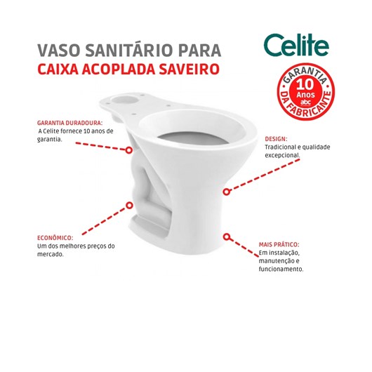 Vaso Sanitário Para Caixa Acoplada Saveiro Branco Celite - Imagem principal - 30d77803-c8da-4a45-9b63-10fae10e3b6f