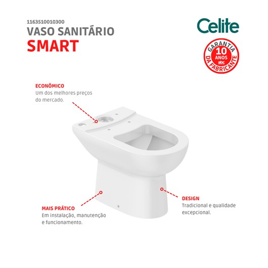 Vaso Sanitário Para Caixa Acoplada Smart Branco Celite - Imagem principal - 8509276f-ef43-4cac-bfd0-895eecc58dab