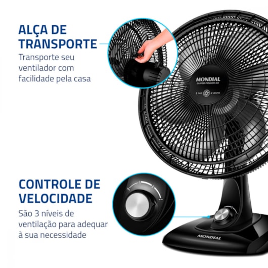 Ventilador Super Power VSP Preto E Prata Mondial 40cm 127V 140W - Imagem principal - 2436fd18-285b-4f61-993b-0c5fb8377dd1