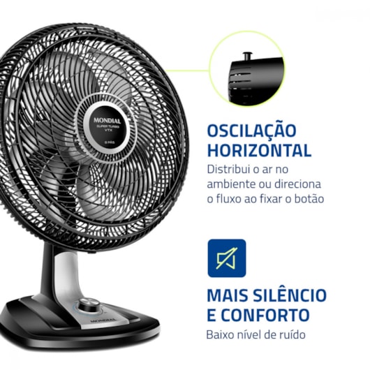 Ventilador Super Turbo 8 Pás Preto E Prata Mondial 40cm 127V 140W - Imagem principal - 3844611c-9d55-49c2-89da-8d9a5575804a