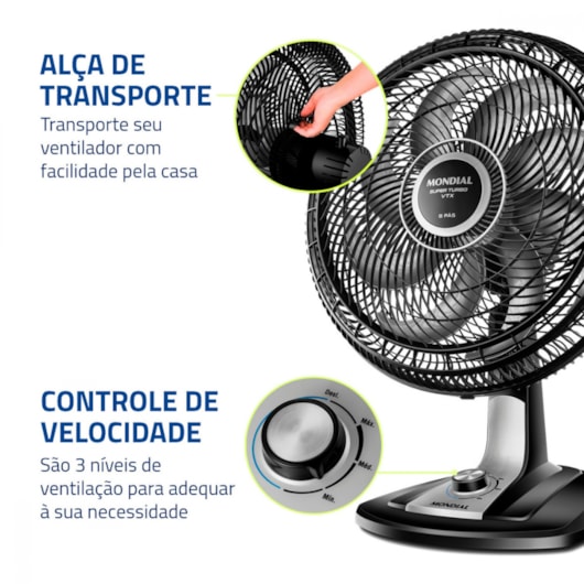 Ventilador Super Turbo 8 Pás Preto E Prata Mondial 40cm 127V 140W - Imagem principal - d100fcb4-be60-45cf-9806-8f838c327350